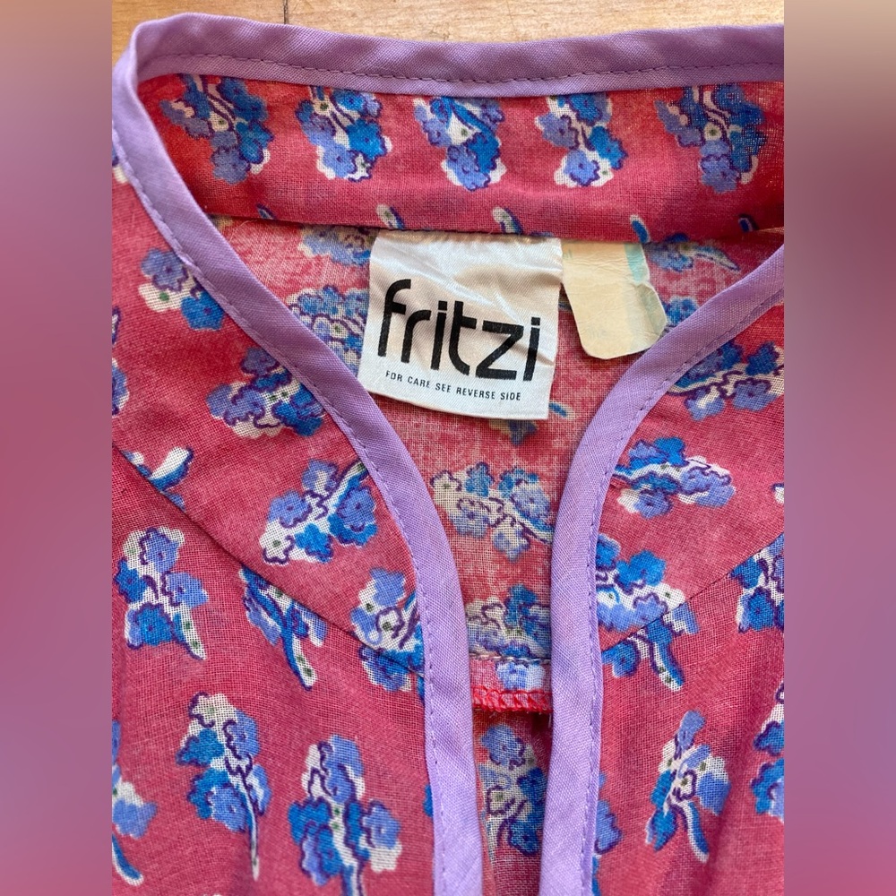 1970s FRITZI CALIFORNIA Vintage India Type Blouse Top Shirt Airy Bohemian Pink - Picture 3 of 10